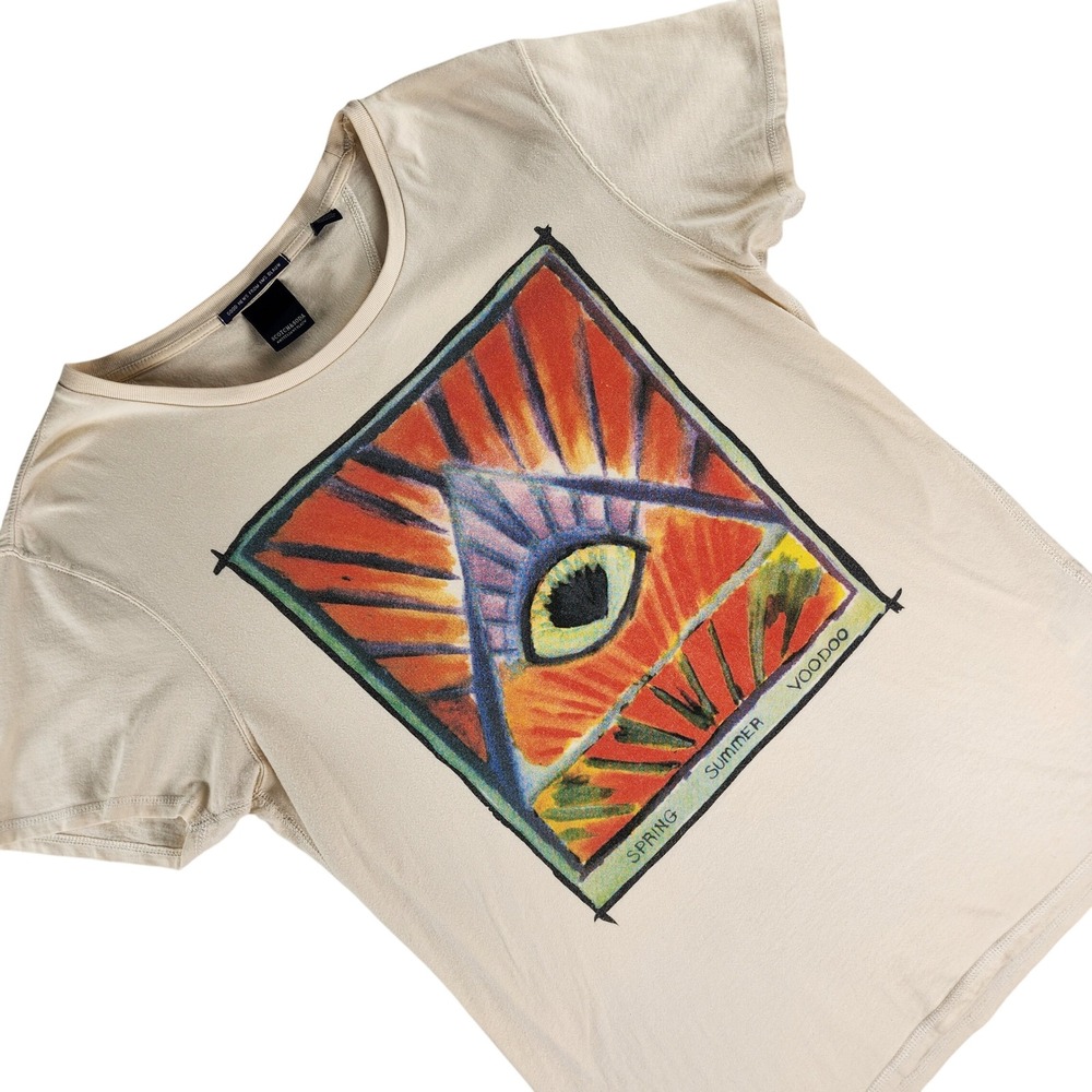 Scotch & Soda T-Shirt Mens Large Cream‎ Voodoo Graphic AMS Blauw Cotton Regular